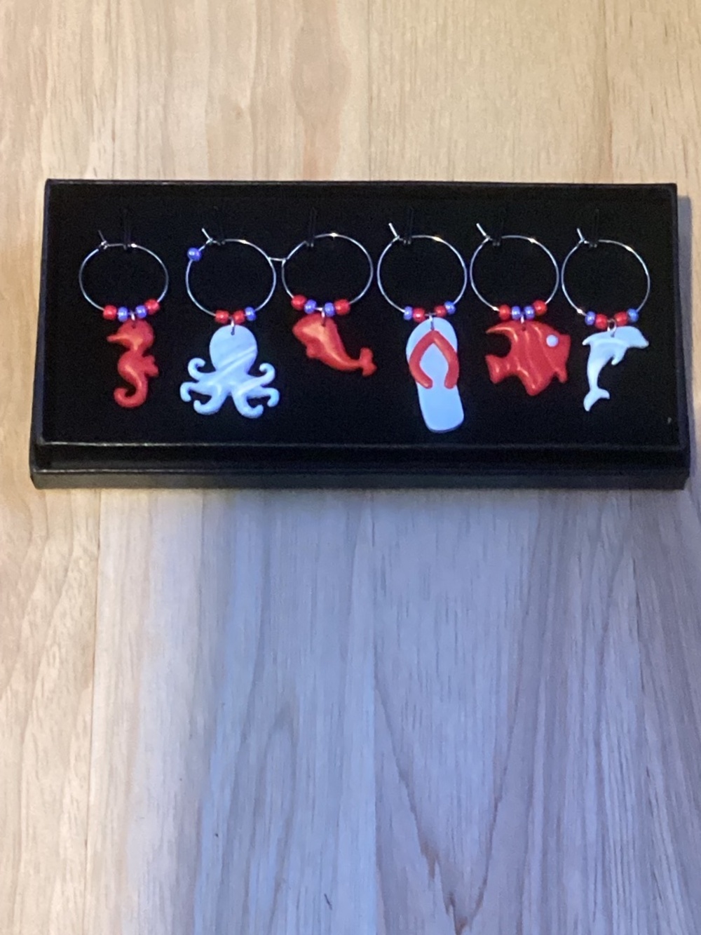 Handcrafted “Red/Blue” Beach Themed Beverage Charms